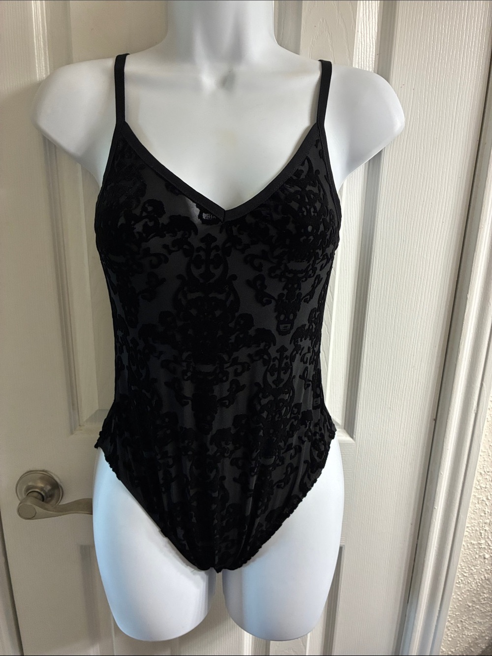 Killstar Daemonic Forces Black Velvet Burnout V-Neck Bodysuit - Picture 2 of 4